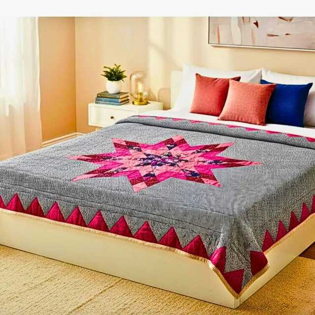 Black Handmade Queen Quilt, Beauty Bedspread - image 1