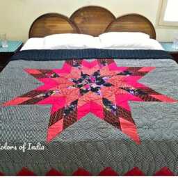 Black Handmade Queen Quilt, Beauty Bedspread - thumbnail 4