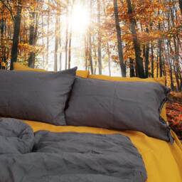 4 Piece Bedding Set - 2 Pillowcases, Duvet Cover & Flat Sheet Mustard Grey Housewarming Gift For Men - thumbnail 2