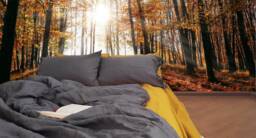 4 Piece Bedding Set - 2 Pillowcases, Duvet Cover & Flat Sheet Mustard Grey Housewarming Gift For Men - thumbnail 1