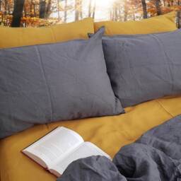 4 Piece Bedding Set - 2 Pillowcases, Duvet Cover & Flat Sheet Mustard Grey Housewarming Gift For Men - thumbnail 4