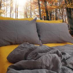 4 Piece Bedding Set - 2 Pillowcases, Duvet Cover & Flat Sheet Mustard Grey Housewarming Gift For Men - thumbnail 3