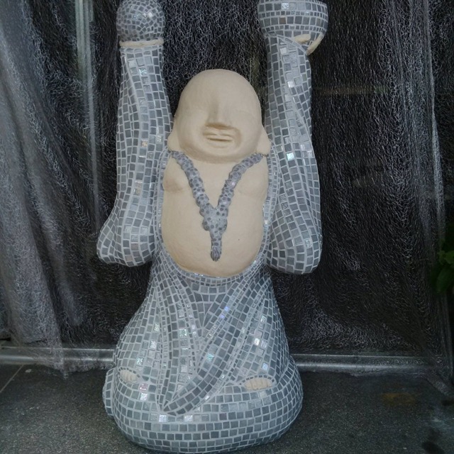 Laughing Buddha Mosaic Sculpture - Handmade Art Deco & Glass Unique Piece For Indoor/Outdoor/Garden Use - image 1