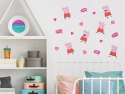 Pink Peppa Pig Wall Sticker Pack, Sticker, Decal, & Hearts Stickers - thumbnail 1