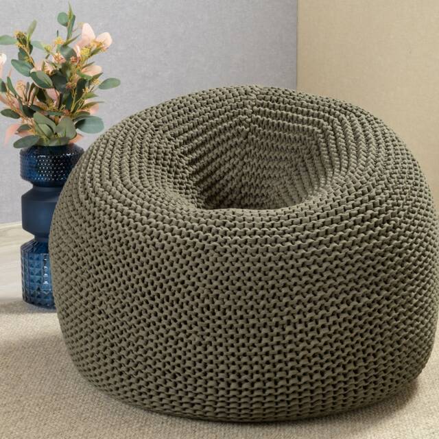 Green Adult Bean Bag Chair, Crochet Pouf, Kids Footstool, Adult