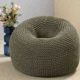 Green Adult Bean Bag Chair, Crochet Pouf, Kids Footstool, Adult