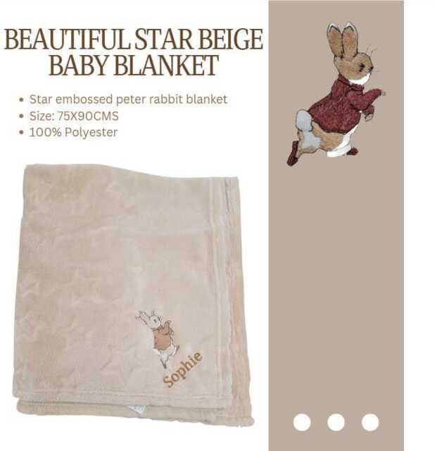 Personalised Luxury Baby Blanket Beige Embroidered Boy Girl Peter Rabbit Gift