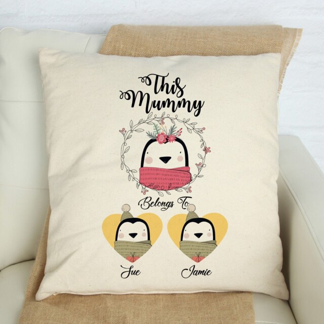 This Mummy Belongs To Cushion Cover/Penguin Or Fox Family Personalised Mother's Day Gift With Child Names Personalized Mother Gift - image 1