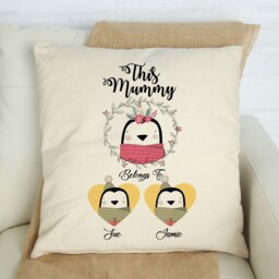 This Mummy Belongs To Cushion Cover/Penguin Or Fox Family Personalised Mother's Day Gift With Child Names Personalized Mother Gift - thumbnail 1