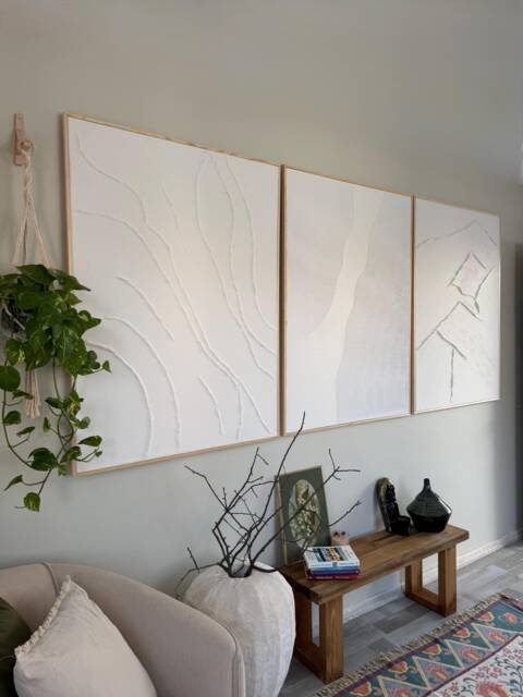 Handcrafted Xlarge Set Of 3 3D Boho Wall Decor - Unique White Textured Plaster Art To Refresh, Personalize, & Elevate Your Home's Style - image 1