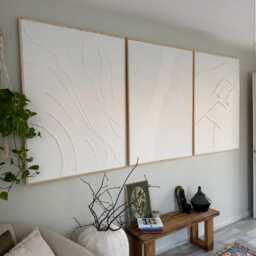 Handcrafted Xlarge Set Of 3 3D Boho Wall Decor - Unique White Textured Plaster Art To Refresh, Personalize, & Elevate Your Home's Style - thumbnail 2