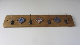 Mexican Style 4 Hook Coat Hooks/Robe Iron & Hand Painted Terracotta Tiles - Designs Vary - thumbnail 1