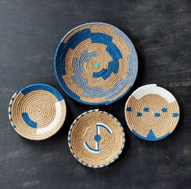Hand Painted African Wall Basket Set Boho Decor - image 1