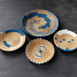 Hand Painted African Wall Basket Set Boho Decor - thumbnail 3