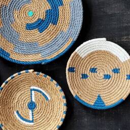 Hand Painted African Wall Basket Set Boho Decor - thumbnail 4