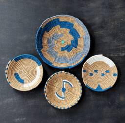 Hand Painted African Wall Basket Set Boho Decor - thumbnail 1