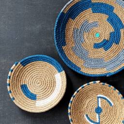 Hand Painted African Wall Basket Set Boho Decor - thumbnail 2