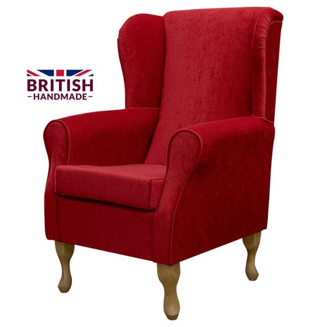 Red Chenille Wingback Armchair - British Handmade & Upholstered Luxury Fireside Accent Chair Made To Order - image 1