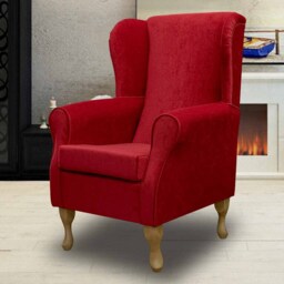 Red Chenille Wingback Armchair - British Handmade & Upholstered Luxury Fireside Accent Chair Made To Order - thumbnail 3