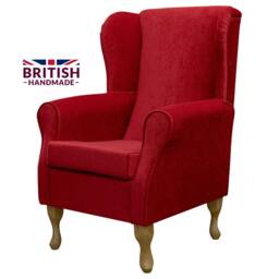 Red Chenille Wingback Armchair - British Handmade & Upholstered Luxury Fireside Accent Chair Made To Order - thumbnail 1