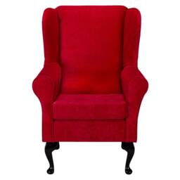 Red Chenille Wingback Armchair - British Handmade & Upholstered Luxury Fireside Accent Chair Made To Order - thumbnail 2