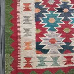 Kilim Rug Afghan, Handmade Artisan Multicolour Turkish Persian Rug, Navajo Moroccan Bohemian Flatweave, Natural Wool Dhurrie 124x83 cm - thumbnail 2