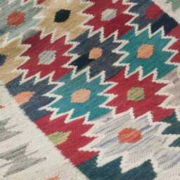 Kilim Rug Afghan, Handmade Artisan Multicolour Turkish Persian Rug, Navajo Moroccan Bohemian Flatweave, Natural Wool Dhurrie 124x83 cm - thumbnail 4