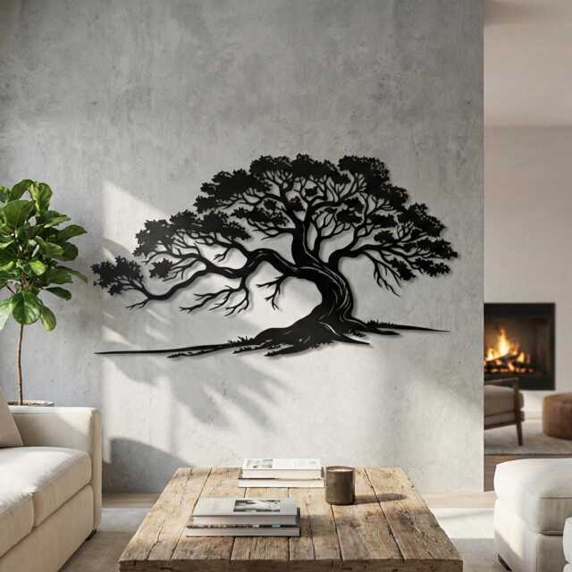 Metal Tree Of Life Wall Art, Bonsai Steel Silhouette, Modern Zen Decor - image 1