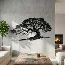 Metal Tree Of Life Wall Art, Bonsai Steel Silhouette, Modern Zen Decor - thumbnail 1
