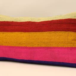 Vintage Turkish Kilim Pillow Cover - Handwoven Wool Lumbar Cushion - 12x24 - thumbnail 3