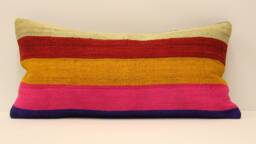 Vintage Turkish Kilim Pillow Cover - Handwoven Wool Lumbar Cushion - 12x24