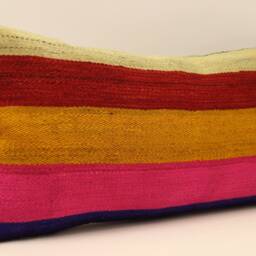 Vintage Turkish Kilim Pillow Cover - Handwoven Wool Lumbar Cushion - 12x24 - thumbnail 2