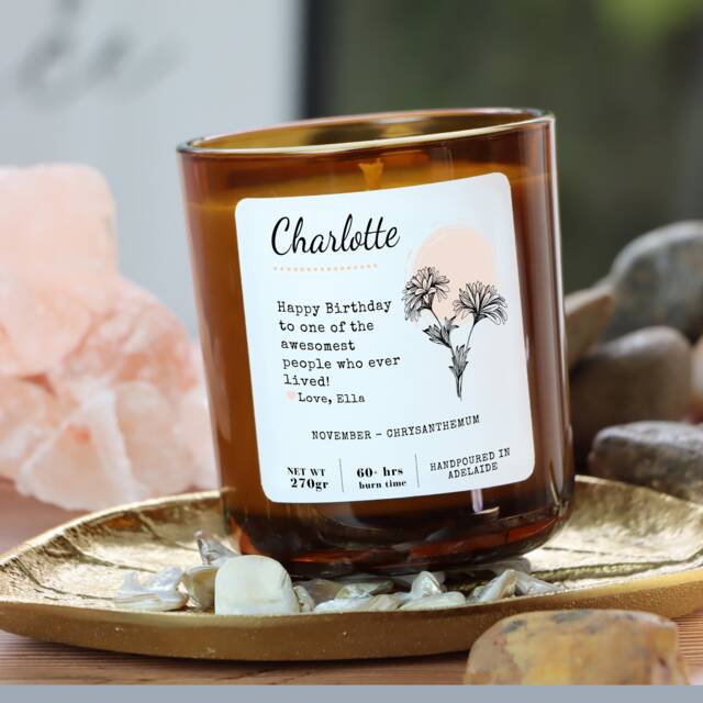 Personalized Chrysanthemum Soy Wax Candle - November Birth Flower Gift - image 1