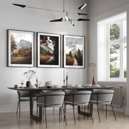 Mountain Wall Art, Landscape Set Of 3 Prints, Nature Pine Trees Living Room Home Decor, A2, A1 50x70cm - thumbnail 1