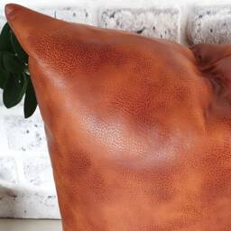 Terracotta Vegan Leather Pillow Cover Modern Scandinavian Home Decor - thumbnail 2