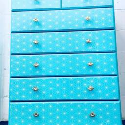 Chest Of Drawers Painted Bespoke Moroccan Geometric Bee Elephant Handles Stencilled - thumbnail 2