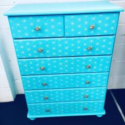 Chest Of Drawers Painted Bespoke Moroccan Geometric Bee Elephant Handles Stencilled