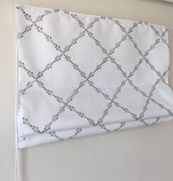 Embroidered Linen Relaxed Roman Shade, Ryder Silver Fabric, Custom Made - thumbnail 1