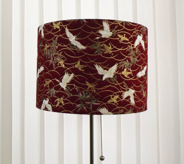 Handmade Japanese Oriental Birds Cranes Red Gold Fabric Lampshade