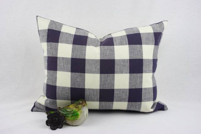 Navy Blue Check Designer Cotton Pillow Cover, 14 X 18 Inch, 1 1/2 Inch Check, Modern Farmhouse Pillow, Country Rustic Cabin - image 1