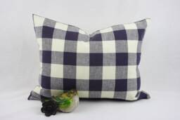 Navy Blue Check Designer Cotton Pillow Cover, 14 X 18 Inch, 1 1/2 Inch Check, Modern Farmhouse Pillow, Country Rustic Cabin - thumbnail 1