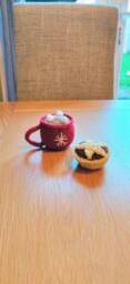 Crochet Hot Chocolate Mug Ornament, Christmas Snowflake Decor