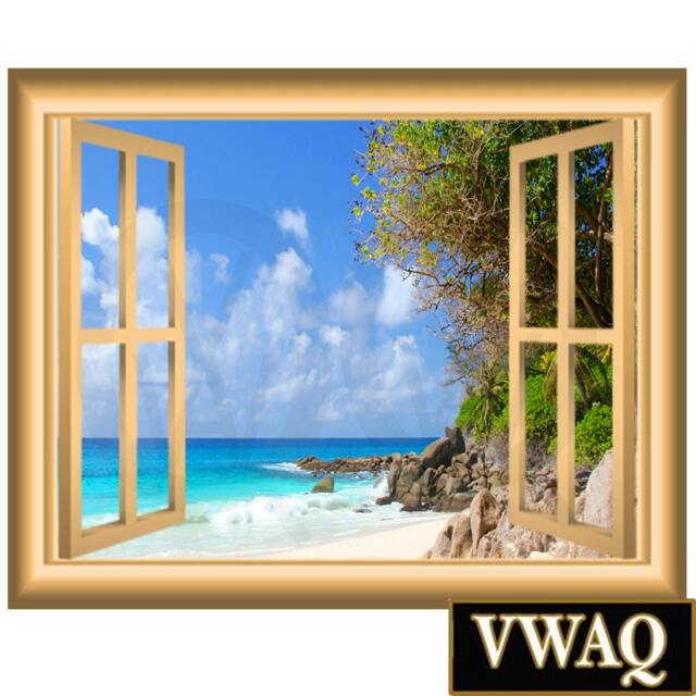 Beach Wall Decal Ocean - 3D Window Mural Coastline Vinyl Peel & Stick Frame Vwaq Nw81