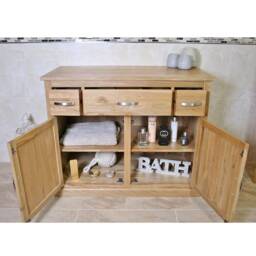Solid Oak Bathroom Furniture - 1000mm Vanity Cabinet Cupboard Storage Sideboard 1161 - thumbnail 3
