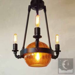 The Commonwealth - Hanging Pendant Globe Chandelier With Colored Glass Orb & Vintage Style Edison Bulbs