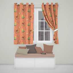 Gingerbread Man Cookies Candy Cane On Orange Stripe Background Seamless Pattern Readymade Eyelet Ring Top Thermal 100% Blackout Curtains - thumbnail 1