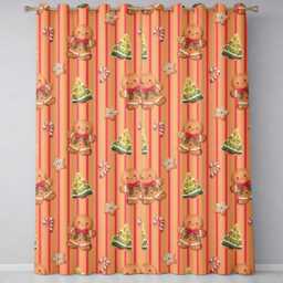 Gingerbread Man Cookies Candy Cane On Orange Stripe Background Seamless Pattern Readymade Eyelet Ring Top Thermal 100% Blackout Curtains - thumbnail 2