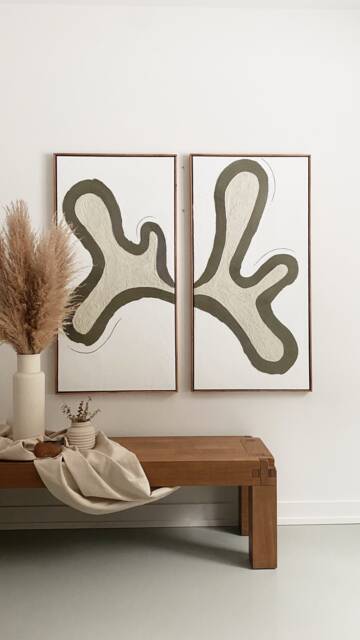 Set Of 2 Oversized Abstract Plaster Wall Art - 3D Paint Canvas Wabi Sabi Minimalist Mcm - image 1