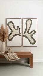 Set Of 2 Oversized Abstract Plaster Wall Art - 3D Paint Canvas Wabi Sabi Minimalist Mcm - thumbnail 1