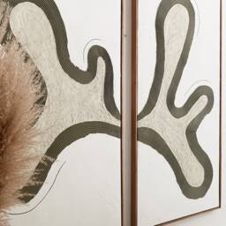 Set Of 2 Oversized Abstract Plaster Wall Art - 3D Paint Canvas Wabi Sabi Minimalist Mcm - thumbnail 2